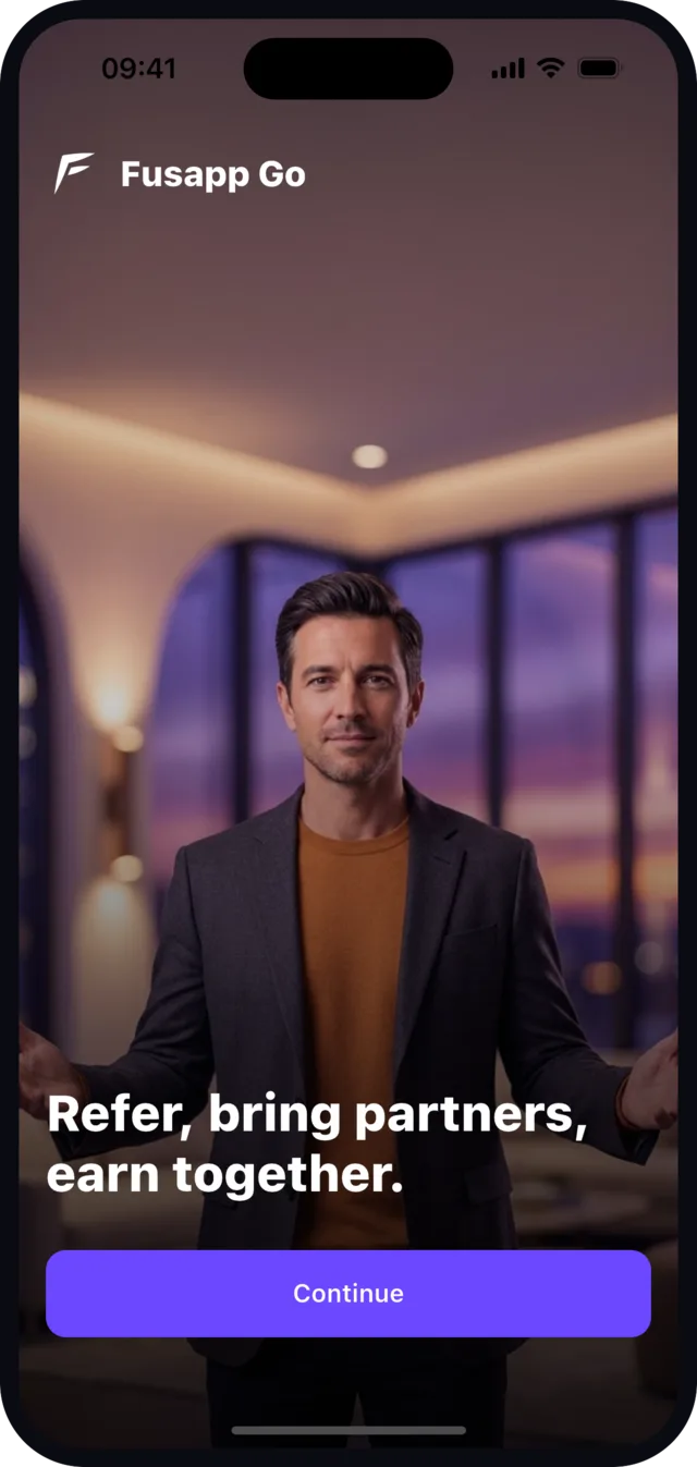 Fusapp Go partner app welcome screen